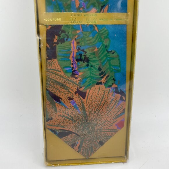 Vintage Tie Thai Silk Tropical Design NWT Deadstock Abstract Floral Leaves Blue - Picture 4 of 8